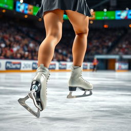 A dynamic scene showcasing a girl's legs in action while ice skating competitively