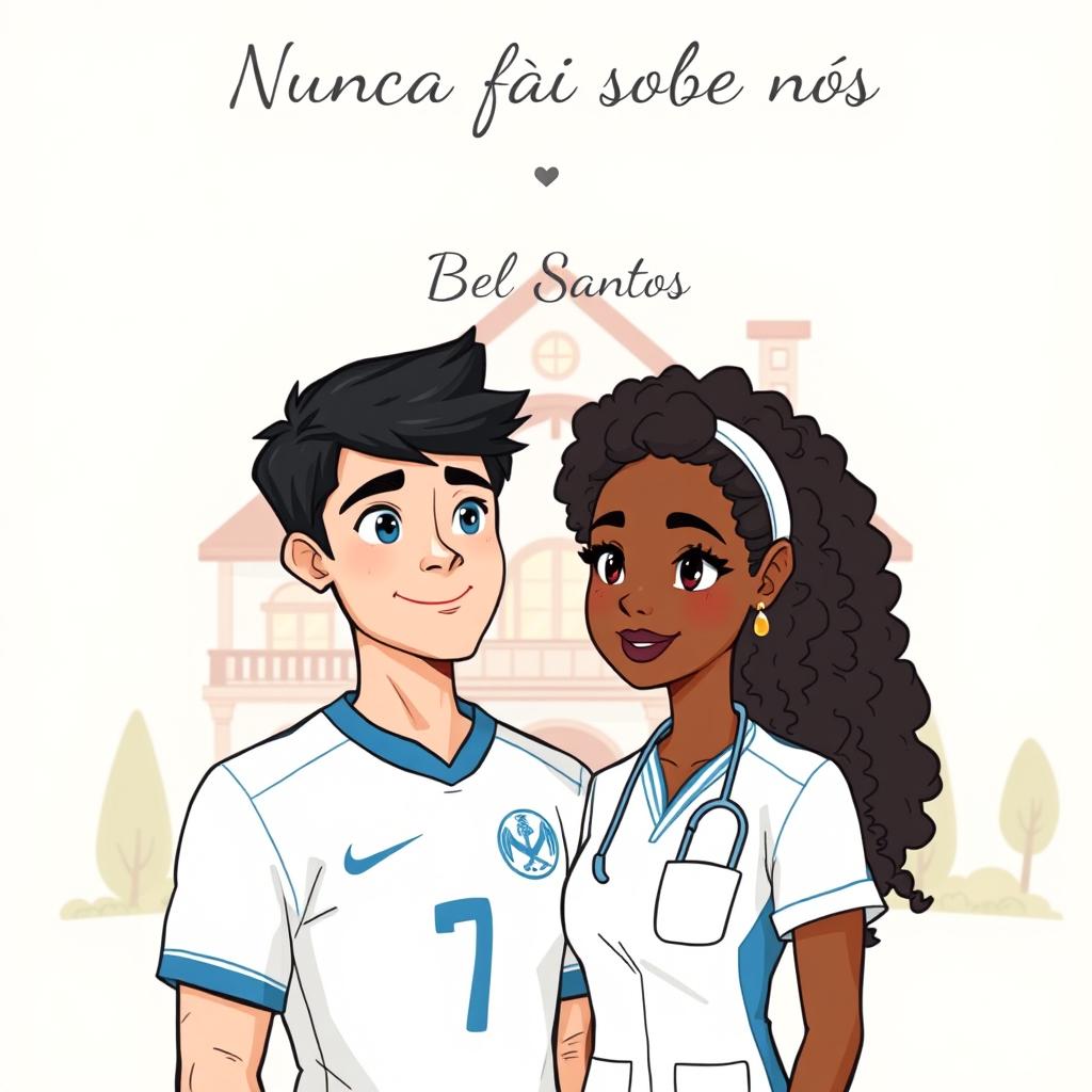 A hand-drawn illustration style that is not realistic, featuring an interracial couple at the center