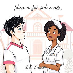 A hand-drawn illustration style that is not realistic, featuring an interracial couple at the center