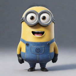 A mischievous Minion from Despicable Me, a small, yellow, cylindrical creature with one round eye, blue overalls, and a gleeful grin