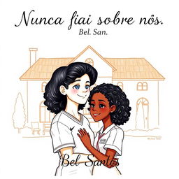 A hand-drawn illustration capturing a romantic scene featuring an interracial couple in the center