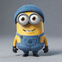 A mischievous Minion from Despicable Me, a small, yellow, cylindrical creature with one round eye, blue overalls, and a gleeful grin