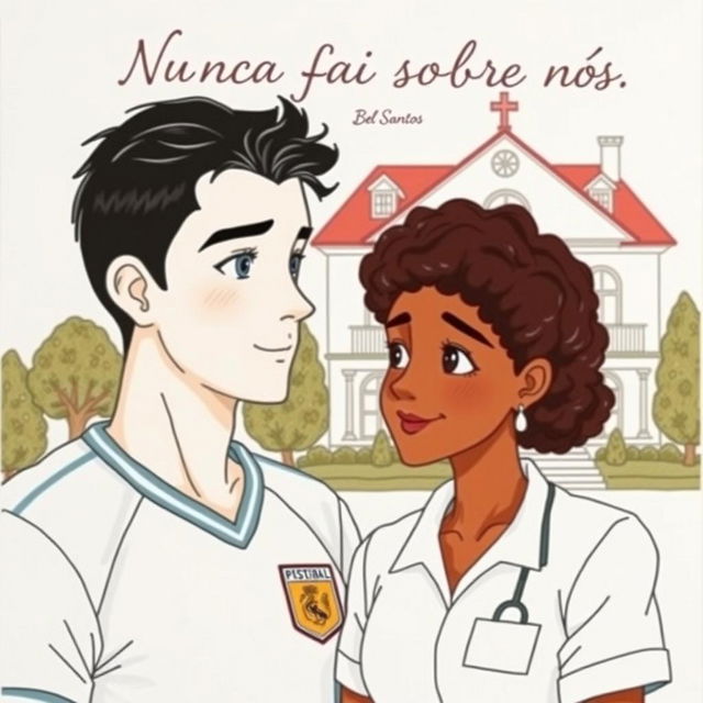 A hand-drawn illustration capturing a romantic scene featuring an interracial couple in the center