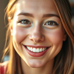 A close-up portrait of a person with a bright, genuine smile, showcasing their warm, inviting personality