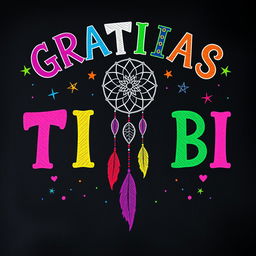 A vibrant and colorful chalkboard illustration showcasing the phrase “GRATIAS TIBI” prominently displayed in a variety of bright colors