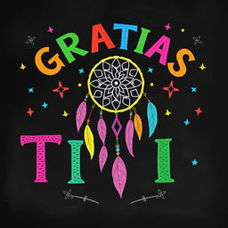 A vibrant and colorful chalkboard illustration showcasing the phrase “GRATIAS TIBI” prominently displayed in a variety of bright colors