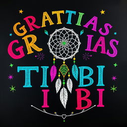 A vibrant and colorful chalkboard illustration showcasing the phrase “GRATIAS TIBI” prominently displayed in a variety of bright colors