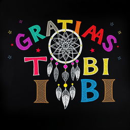 A vibrant and colorful chalkboard illustration showcasing the phrase “GRATIAS TIBI” prominently displayed in a variety of bright colors