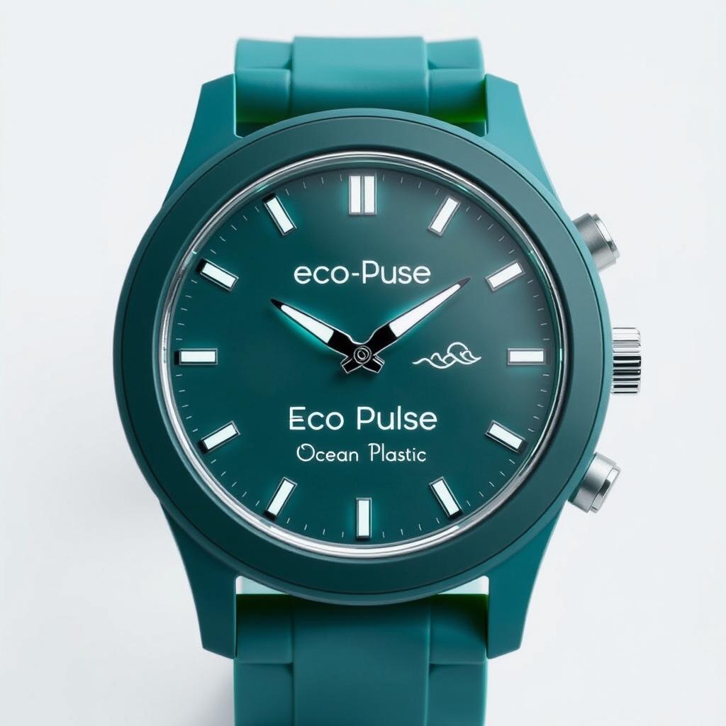 A stylish and innovative sustainable watch named 'Eco Pulse I', designed with a contemporary flair