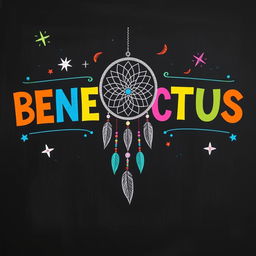 A vibrant and colorful chalkboard illustration showcasing the word “BENEDICTUS” prominently displayed in a variety of bright colors