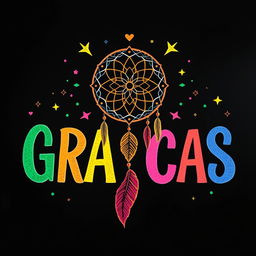 A vibrant and colorful chalkboard illustration featuring the word “GRACIAS” prominently displayed in a variety of bright colors