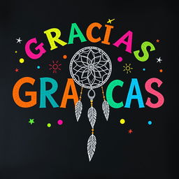 A vibrant and colorful chalkboard illustration featuring the word “GRACIAS” prominently displayed in a variety of bright colors