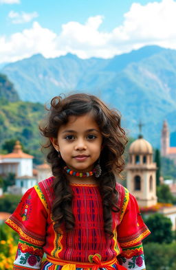 A young girl with curly brown hair, showcasing Venezuelan and Spanish features