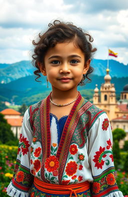 A young girl with curly brown hair, showcasing Venezuelan and Spanish features