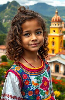 A young girl with curly brown hair, showcasing Venezuelan and Spanish features