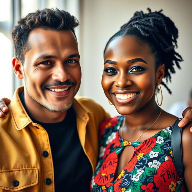 A striking portrait of British actor Max Minghella posing alongside a beautiful Black woman