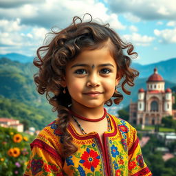 A young girl with curly brown hair, showcasing Venezuelan and Spanish features