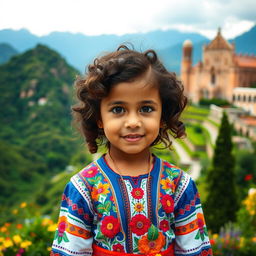 A young girl with curly brown hair, showcasing Venezuelan and Spanish features