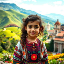 A young girl with curly brown hair, showcasing Venezuelan and Spanish features