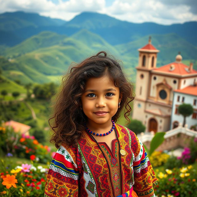 A young girl with curly brown hair, showcasing Venezuelan and Spanish features