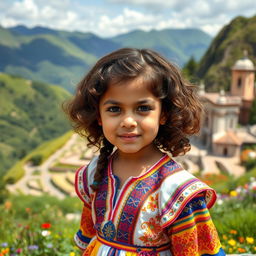 A young girl with curly brown hair, showcasing Venezuelan and Spanish features