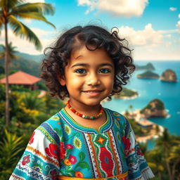 A young girl with curly brown hair, possessing Venezuelan, Spanish, and unknown ethnic features