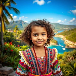 A young girl with curly brown hair, possessing Venezuelan, Spanish, and unknown ethnic features