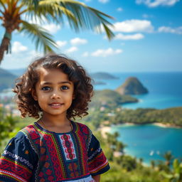 A young girl with curly brown hair, displaying Venezuelan, Spanish, and unknown ethnic features