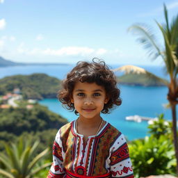 A young girl with curly brown hair, displaying Venezuelan, Spanish, and unknown ethnic features