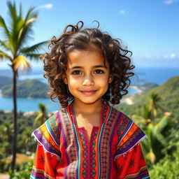 A young girl with curly brown hair, displaying Venezuelan, Spanish, and unknown ethnic features