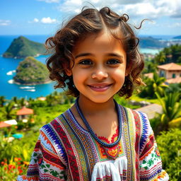 A young girl with curly brown hair, showcasing Venezuelan, Spanish, and unknown ethnic features