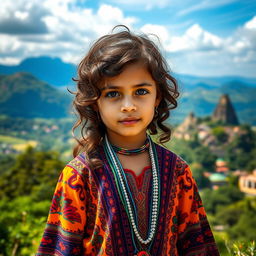 A young girl with curly brown hair, displaying Venezuelan, Spanish, and unknown ethnic features