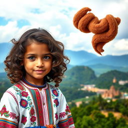 A young girl with curly brown hair, displaying Venezuelan, Spanish, and unknown ethnic features