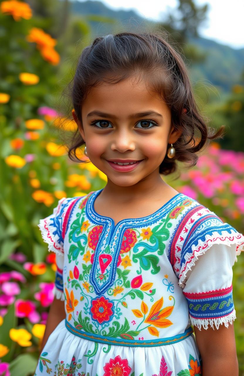 A young girl with a blend of Venezuelan and Spanish features, showcasing her unique ethnic background