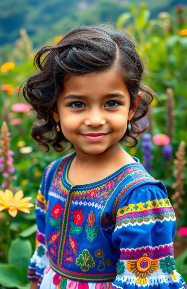 A young girl with a blend of Venezuelan and Spanish features, showcasing her unique ethnic background