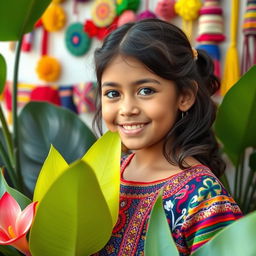 A beautiful young girl representing a blend of Venezuelan and Spanish ethnic features, with dark brown hair and warm brown eyes