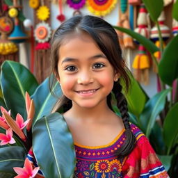 A beautiful young girl representing a blend of Venezuelan and Spanish ethnic features, with dark brown hair and warm brown eyes