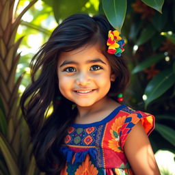 A young girl from ethnic groups in Venezuela, showcasing features specific to the Manicura region while embodying a blend of Venezuelan and Spanish traits