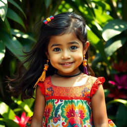 A young girl from ethnic groups in Venezuela, showcasing features specific to the Manicura region while embodying a blend of Venezuelan and Spanish traits