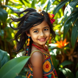 A young girl from ethnic groups in Venezuela, showcasing features specific to the Manicura region while embodying a blend of Venezuelan and Spanish traits