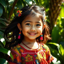 A young girl from ethnic groups in Venezuela, showcasing features specific to the Manicura region while embodying a blend of Venezuelan and Spanish traits