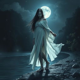 A hyper-realistic depiction of La Llorona, known as La Pata Sola in Latin American folklore