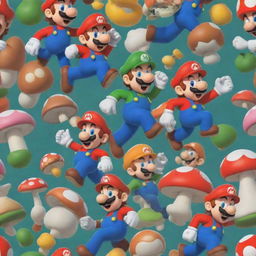 Animated cartoon version of Super Mario Bros characters including Mario and Luigi in their signature outfits, adventuring through the vibrant Mushroom Kingdom