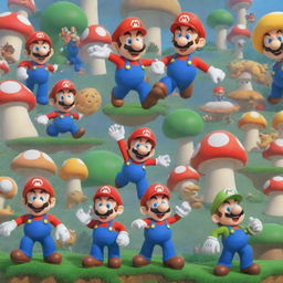 Animated cartoon version of Super Mario Bros characters including Mario and Luigi in their signature outfits, adventuring through the vibrant Mushroom Kingdom