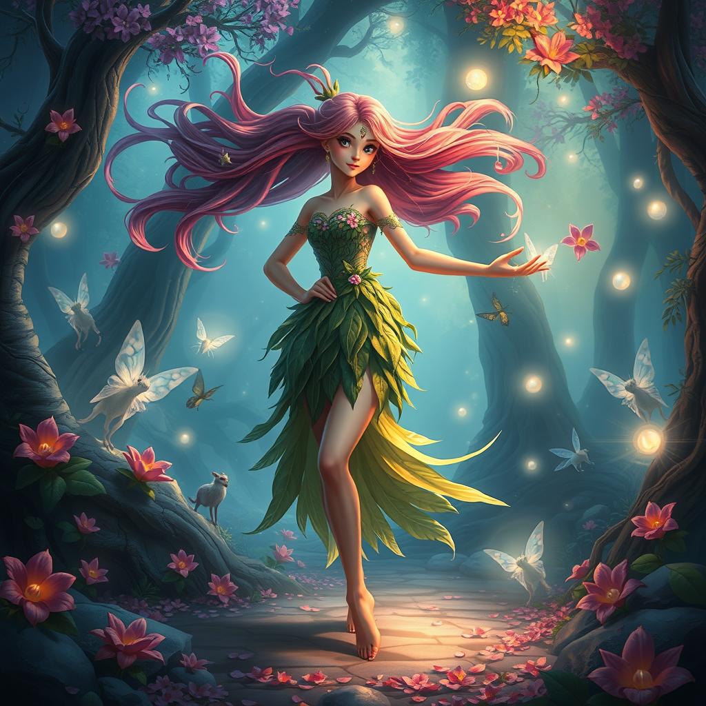 A fantasy scene featuring a graceful character named Ada, who has one leg