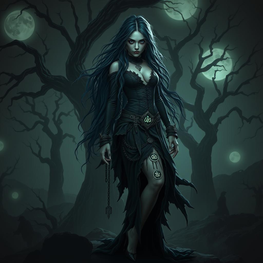A hyper-realistic horror fantasy portrayal of a character named Ada, who has one leg