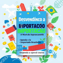 An engaging and eye-catching ebook cover design for the course titled 'Desvendando a Importação: O Guia do Importador Brasileiro'