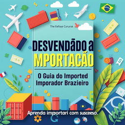 An engaging and eye-catching ebook cover design for the course titled 'Desvendando a Importação: O Guia do Importador Brasileiro'