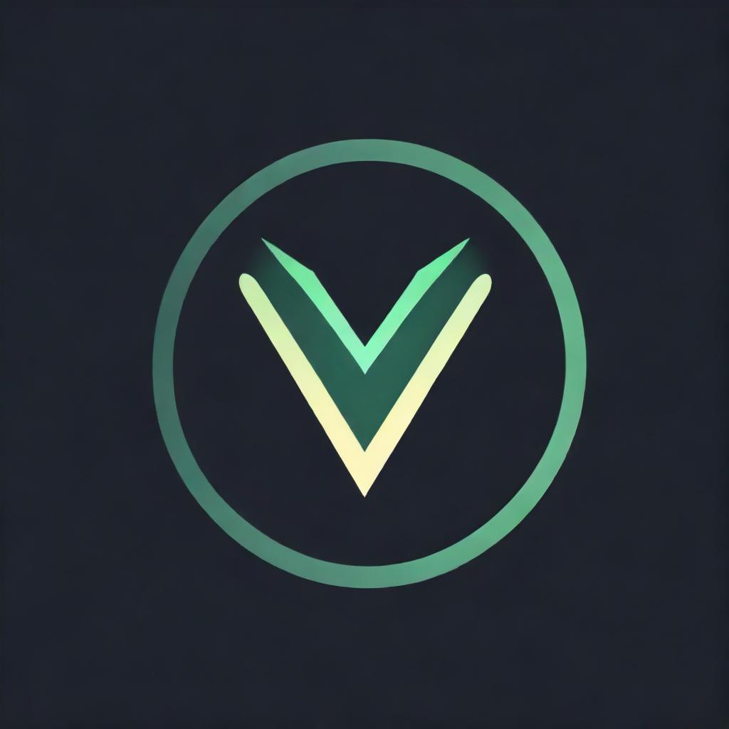 Craft a gaming logo featuring a radiant green 'V' encased within a circle, all highlighted against a deep black background.