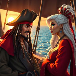 A vibrant scene portraying two characters engaged in an animated conversation